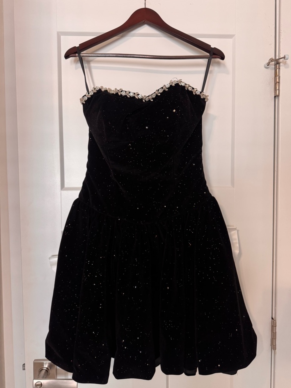 Black Velvet Short Beaded Party Dress with Bow (Never worn)